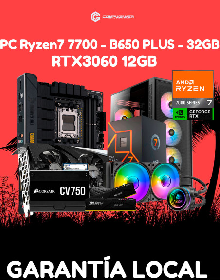 Solo CPU Ryzen7 7700 - MBO B560 - 12GB - 1000GB NVME - CASE ANTEC - RTX3060 12GB - COOLER 240MM SIN MONITOR