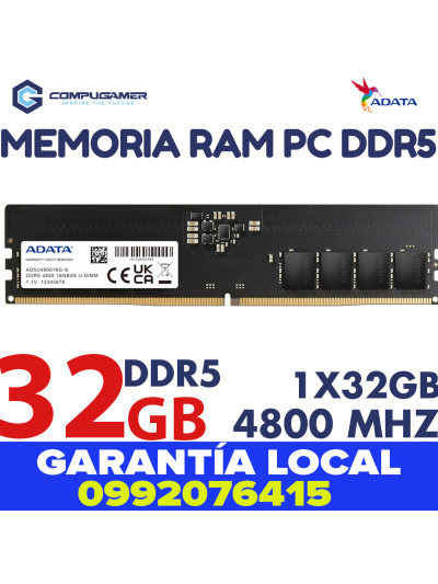 Memoria RAM Adata AD5U480032G-S DDR5, 4800MHz, 32GB